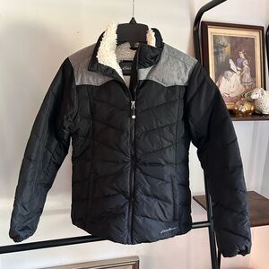 Eddie Bauer Down Filled Black & Grey Parka size Medium